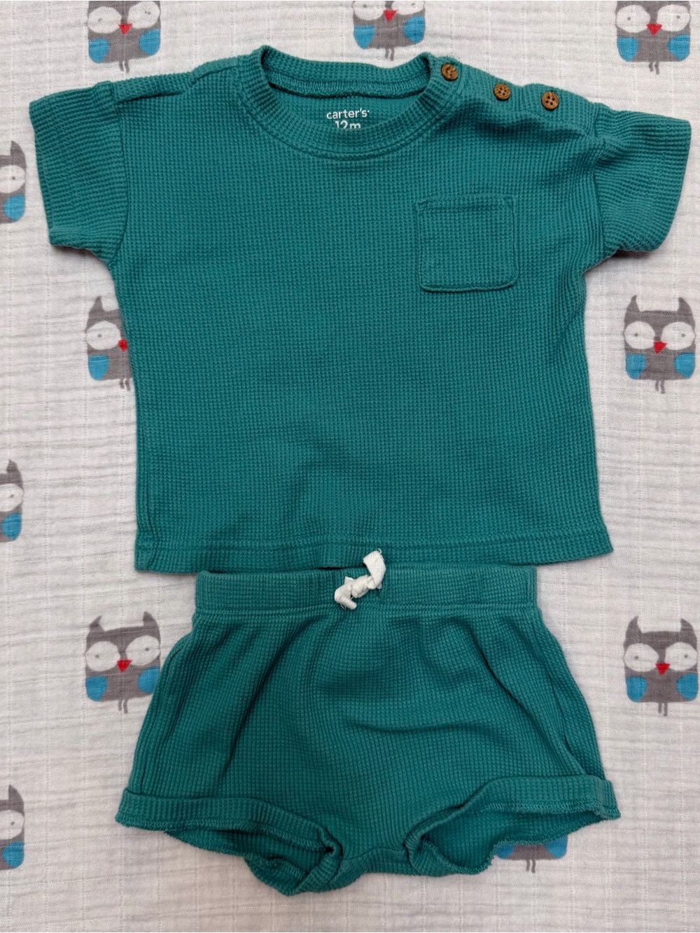 Carter’s 12M Teal Waffle Knit 2-Piece Shirt & Shorts Set